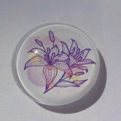 Cabochon/18 mm/confection bijoux/verre/fleurs/violette/mauve/parme