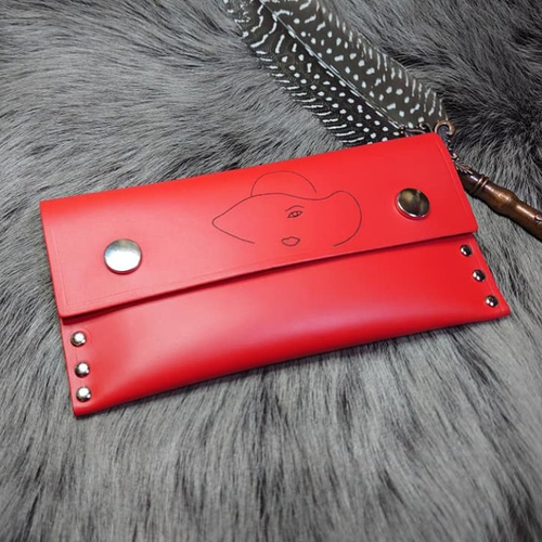 Porte monnaie pochette rangement trousse en cuir de veau véritable rouge mat