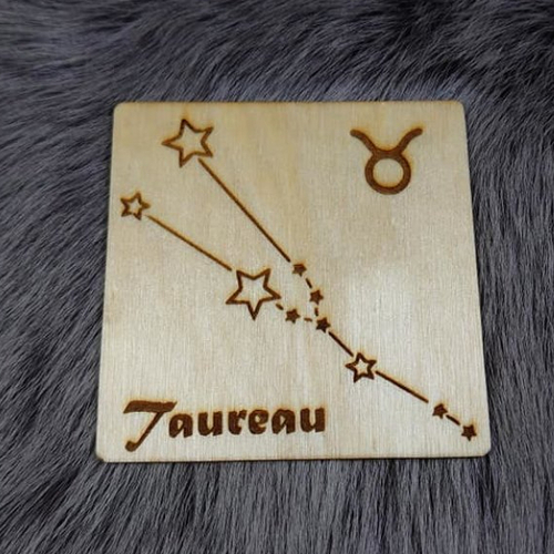 Horoscope taureau dessous de verre ou deco en bois gravé signe astrologique