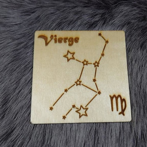 Horoscope vierge dessous de verre ou deco en bois gravé signe astrologique