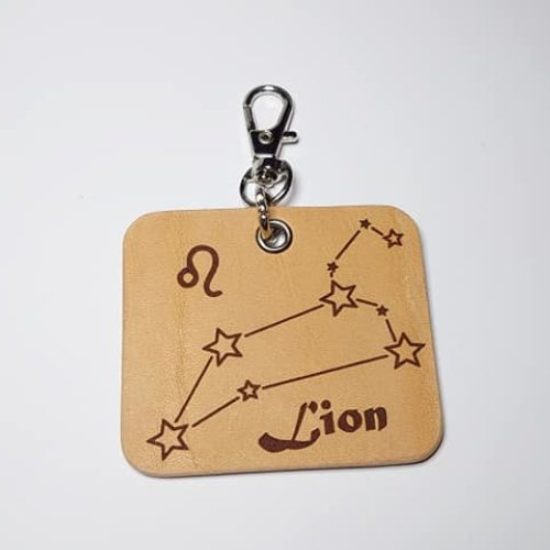 Porte clé signe astrologique lion cuir véritable fait main mixte homme femme