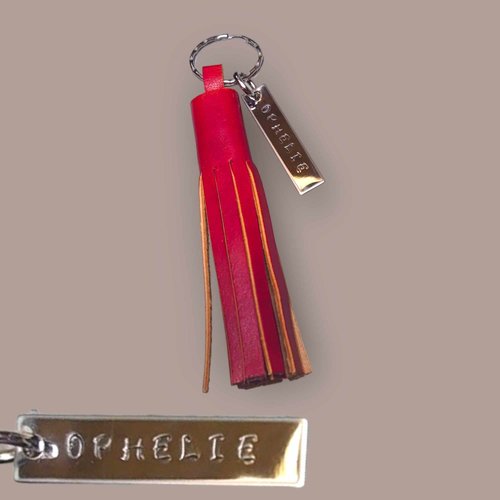 Porte clé ou bijou de sac personnalisable pompon en cuir tannage végétal et médaillon cadeau noël anniversaire fête jour spécial