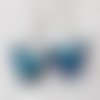 Boucles d'oreilles fait main, papillons 4 x 2,5 cm en tissu bleu et or, crochets en acier