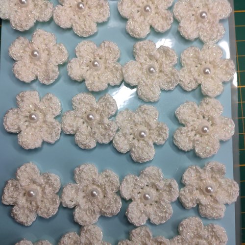 Lot de 20 minis fleurs en coton blanc