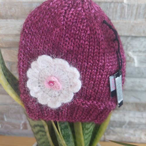 Bonnet tricot bebe violine naissance 1 mois tricot fait main
