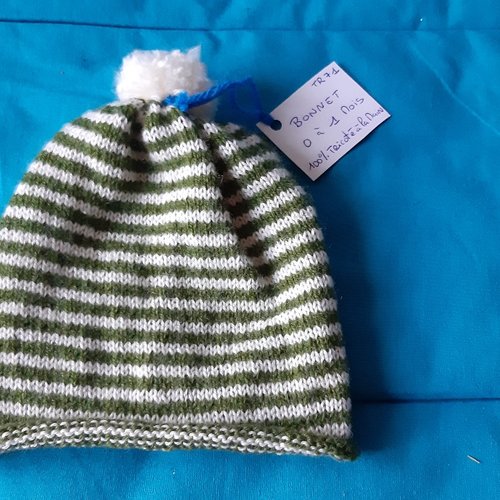 Bonnet bebe garcon naissance 1 mois tricot fait main