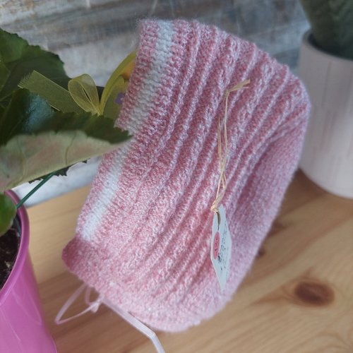 Bonnet bebe fille 1 a 3 mois tricot fait main