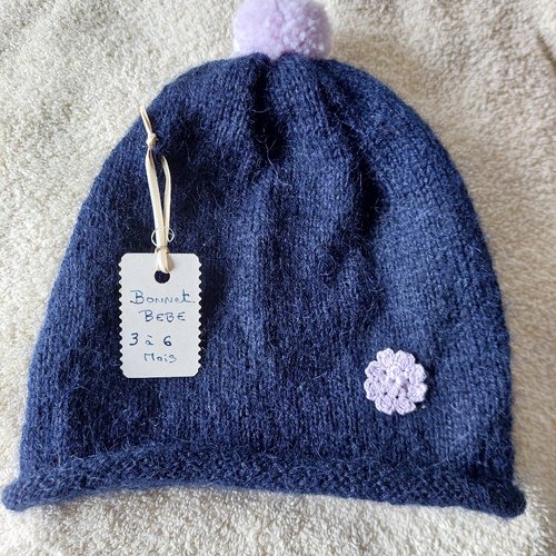 Bonnet tricot bebe fille 3 a 6 mois