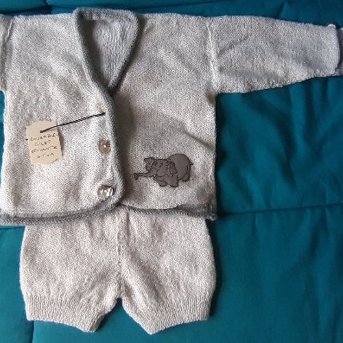 Ensemble bebe gilet et culotte 6 mois tricot fait main