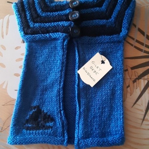 Gilet tricot naissance bleu