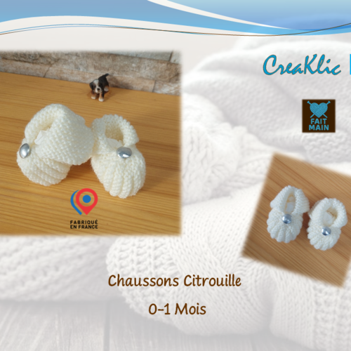Chaussons bebe ecru forme citrouille