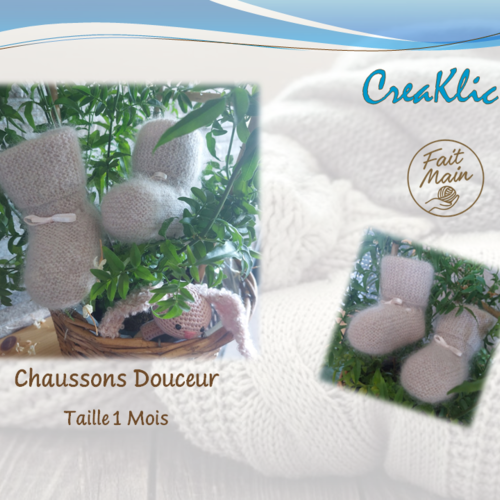 Chaussons douceur 1 mois tricot fait main