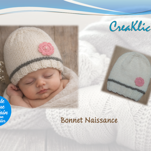 Bonnet bebe naissance blanc gris rose tricoté a la main