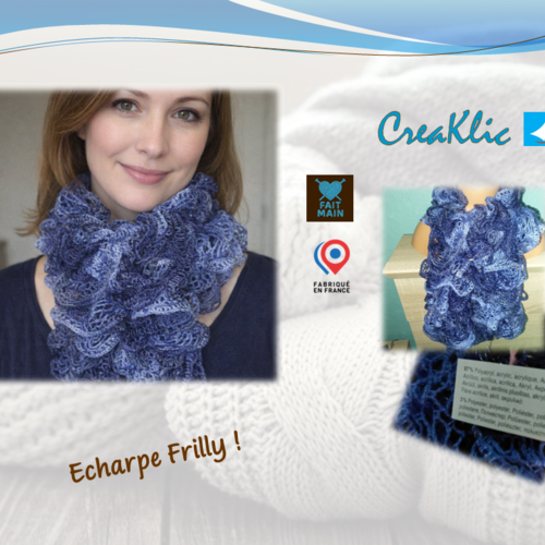 Echarpe frou frou femme bleue