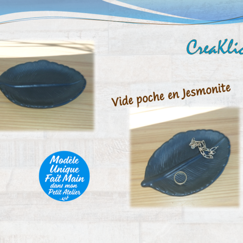 Vide poche feuille noire en jesmonite