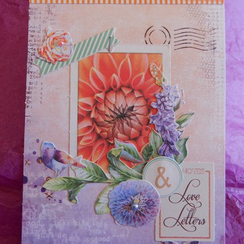 Carte 3d + enveloppe assortie, modèle fleurs