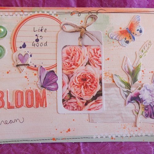 Carte 3d + enveloppe assortie, modèle fleurs et papillons