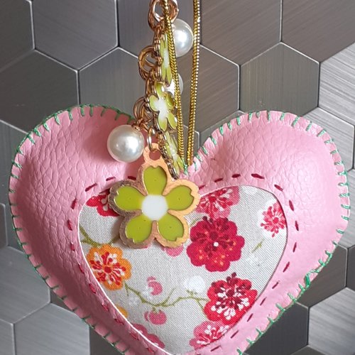 Porte clés / bijoux de sac - modèle fleurs anis