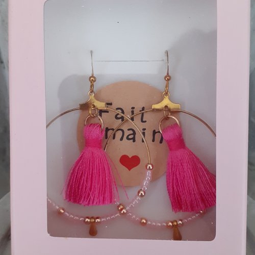 Boucles d'oreilles fushia et perles