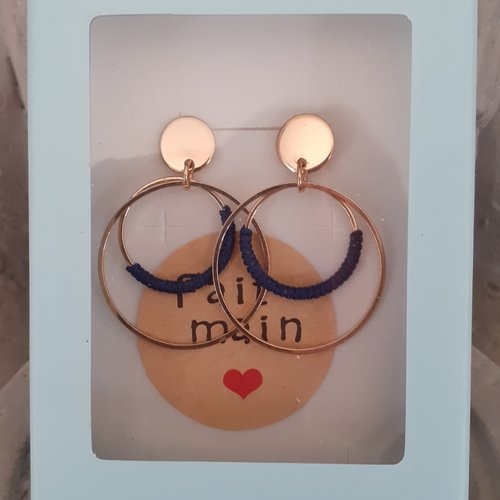 Boucles d'oreilles créoles tissées bleu