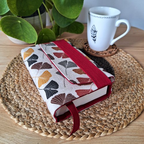 Couvre-livre pour livre de poche, tissu ginkgo en automne