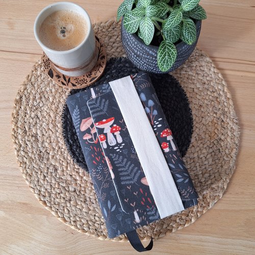 Couvre-livre pour livre de poche, tissu champignons d'automne