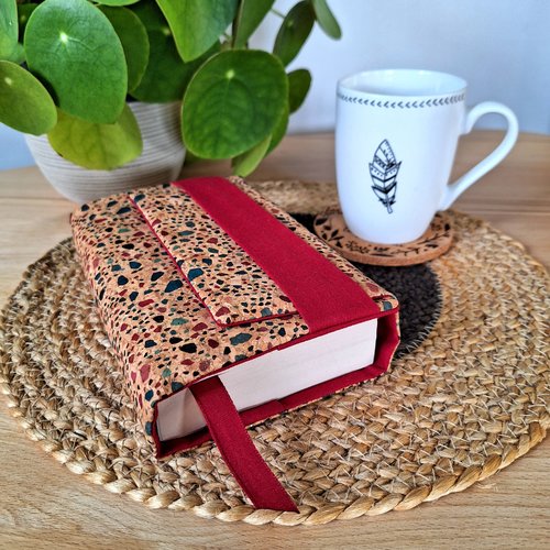 Couvre-livre, tissu liège terrazzo