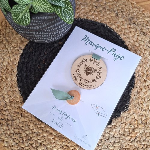 Marque-page bois & ruban, abeille "bridgerton"