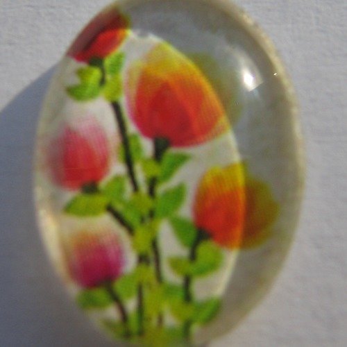 Cabochons fleurs oranges, en verre, ovale, 18 x 25 mm