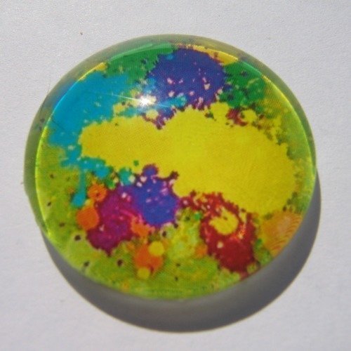 Cabochon rond en 20 mm peinture, multicolore, vert, rouge, jaune, bleu, rose