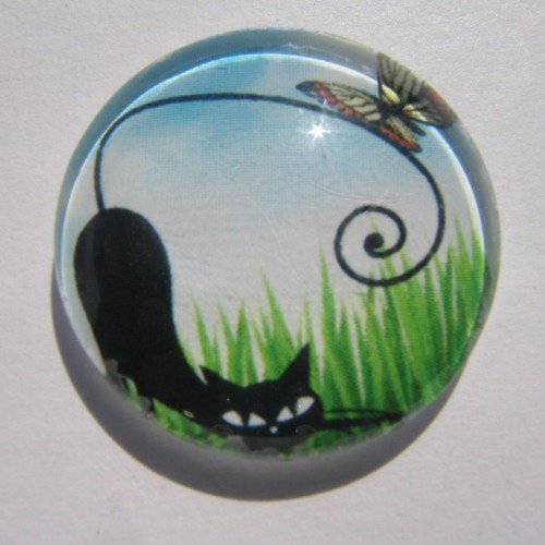 Cabochon chat et papillon, en verre 20 mm