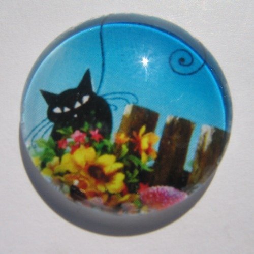 Cabochon chat, fleurs, en verre, 20 mm