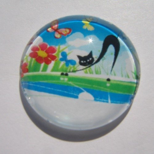 Cabochon chat, papillon, fleurs, en verre, 20 mm,