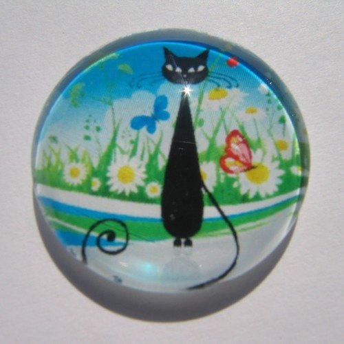 Cabochon chat, fleurs, papillon, en verre, 20 mm,