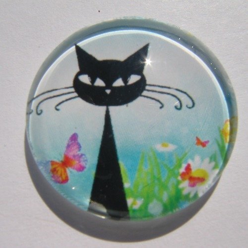 Cabochon chat, papillon, en verre, 20 mm,