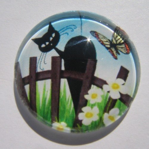 Cabochon chat, fleurs blanches, en 20 mm,