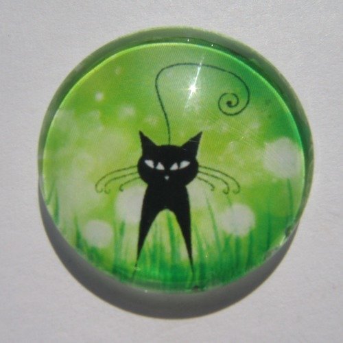 Cabochon chat en 25 mm, rond, verre,