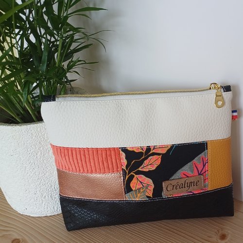 Pochette artisanale  multicolore tropicale - simili cuir et tissu