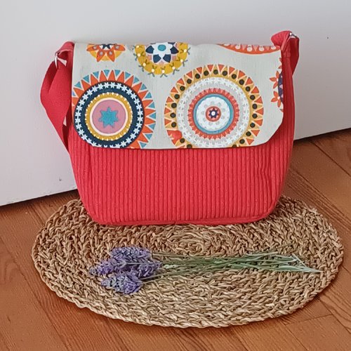 Sac banouliere velours cotele  femme