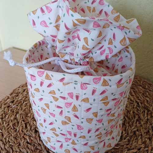Panier   trousse pochon rond, personnalisable en coton okeo
