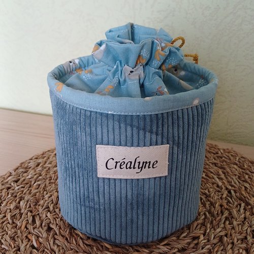 Panier velours    trousse pochon rond, personnalisable