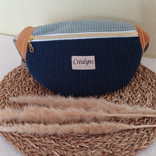 Sac banane velours côtelé bicolore , fabrication française ,fait main