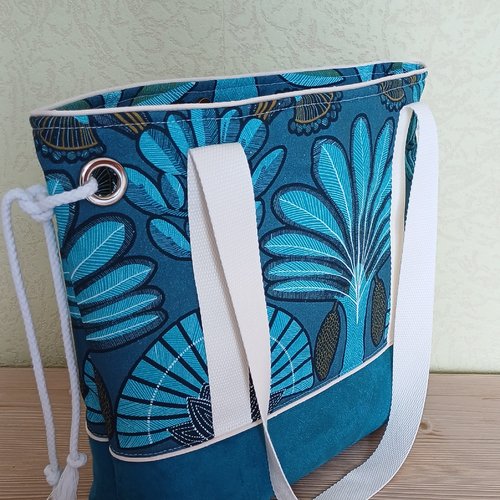 Sac cabas bi matiere  tissu et velours