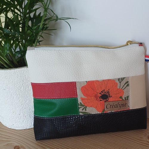 Pochette artisanale multicolore tropicale - simili cuir et tissu