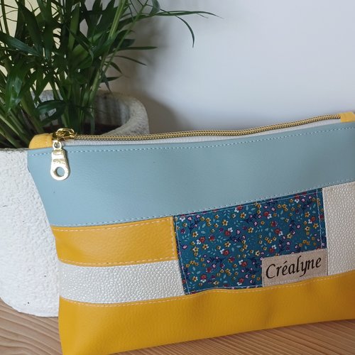 Pochette artisanal multicolore tropicale - simili cuir et tissu