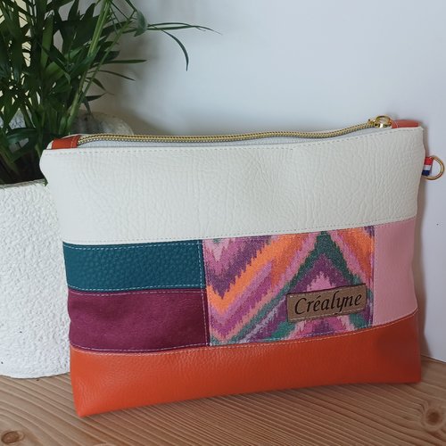 Pochette artisanal multicolore tropicale - simili cuir et tissu
