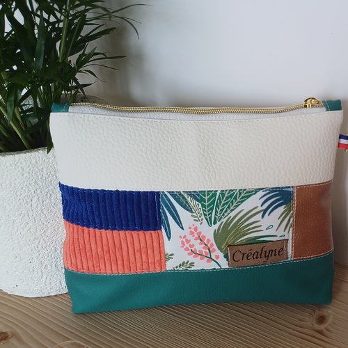 Pochette artisanale multicolore tropicale - simili cuir et tissu