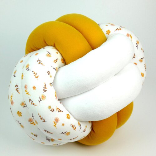 Coussin noeud jaune moutarde uni et fleuri, terracotta et blanc, décoration salon, cadeau de naissance