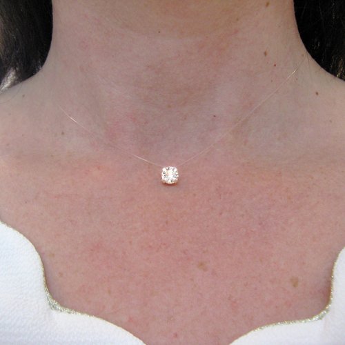 Collier fil transparent nylon invisible cristal swarovski argent 925