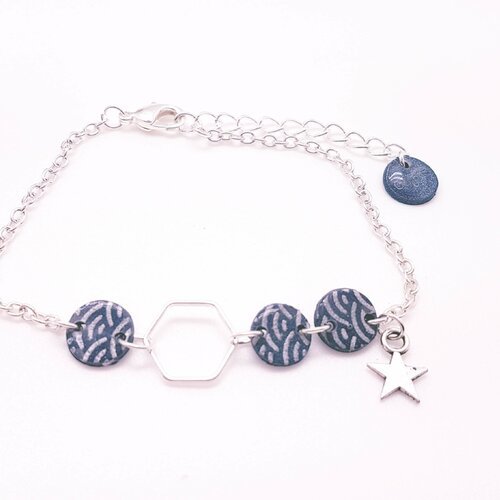 Bracelet star  bleu marine et argent motif segahia  